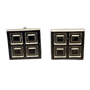 Vintage Hickock silver tone square cuff links with inner square pattern